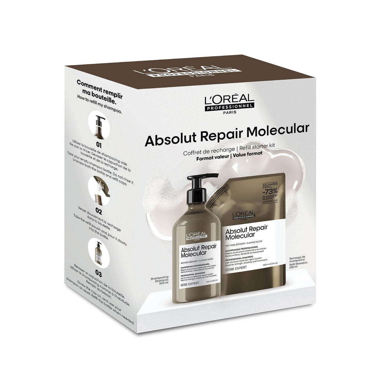 Duo bouteille et recharge Shampoing Absolut Repair Molecular 2x500 ml